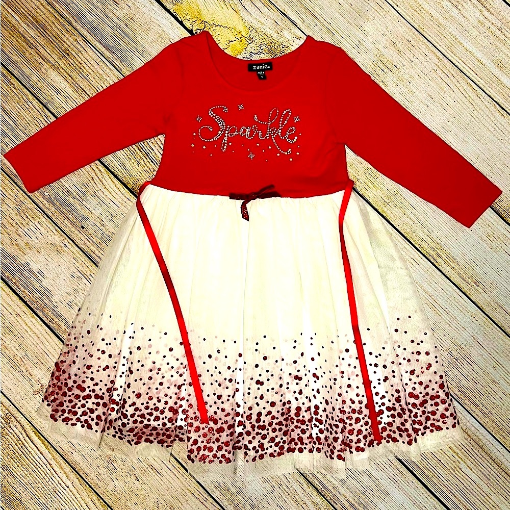 Zunie Girls “Sparkle” Red Christmas Dress-NWOT